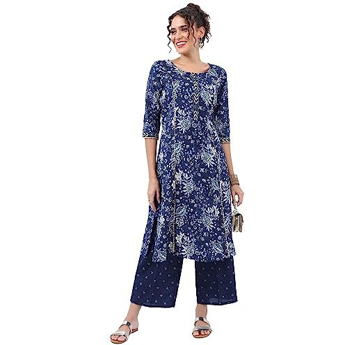 Ketch Women's Polyester Ethnic Set (Khk3000868_Indigo_S)
