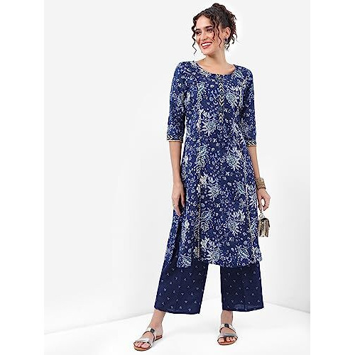 Ketch Women's Polyester Ethnic Set (Khk3000868_Indigo_Xl)