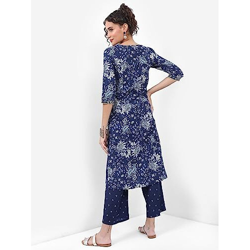 Ketch Women's Polyester Ethnic Set (Khk3000868_Indigo_Xl)