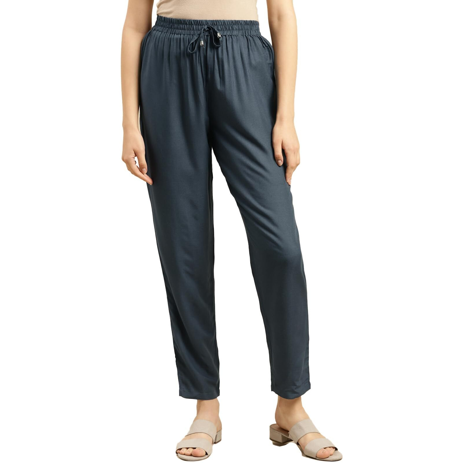 Rangita Women Rayon Light Grey Solid Ankle Length Straight Pant, M