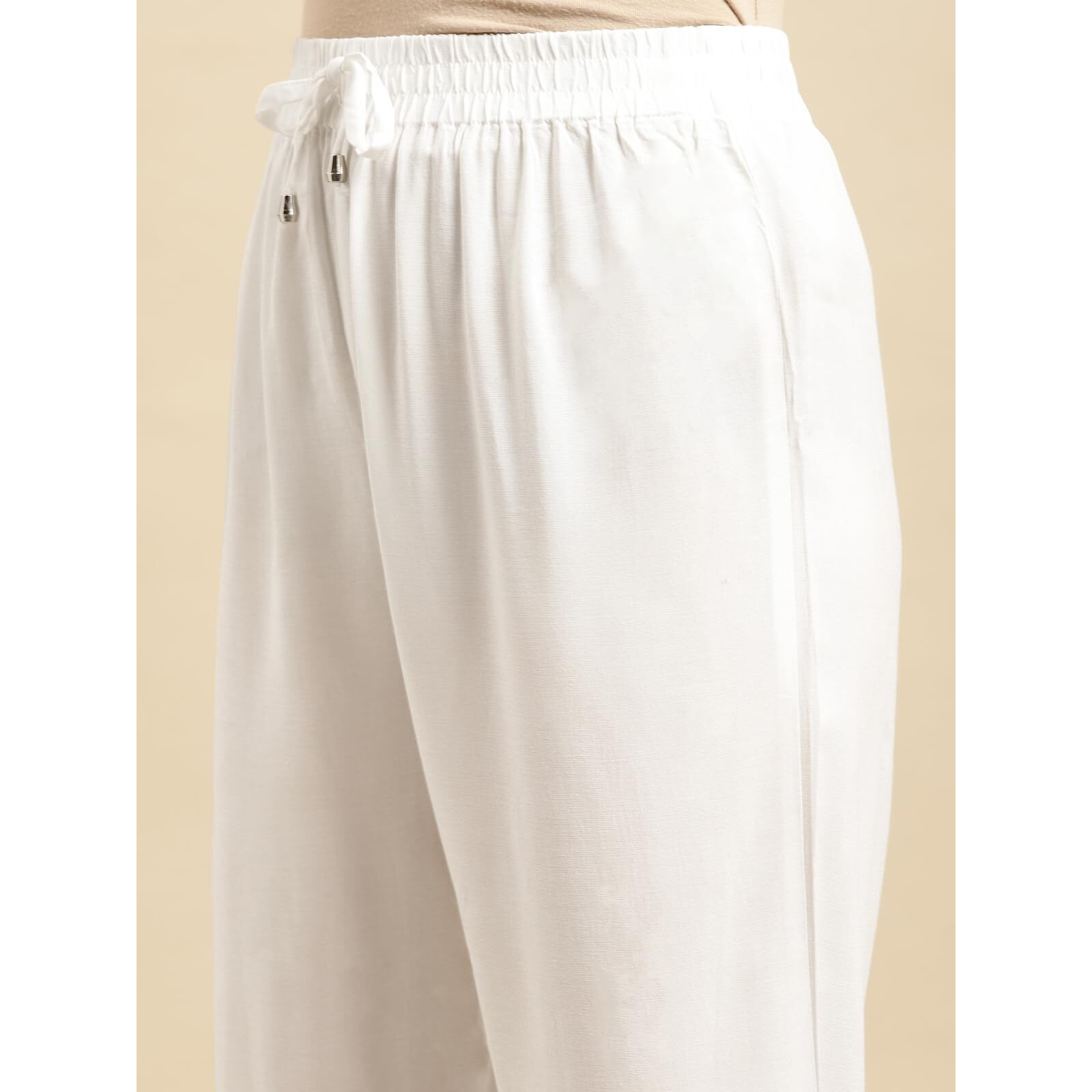 Rangita Women Rayon White Solid Ankle Length Straight Pant, L