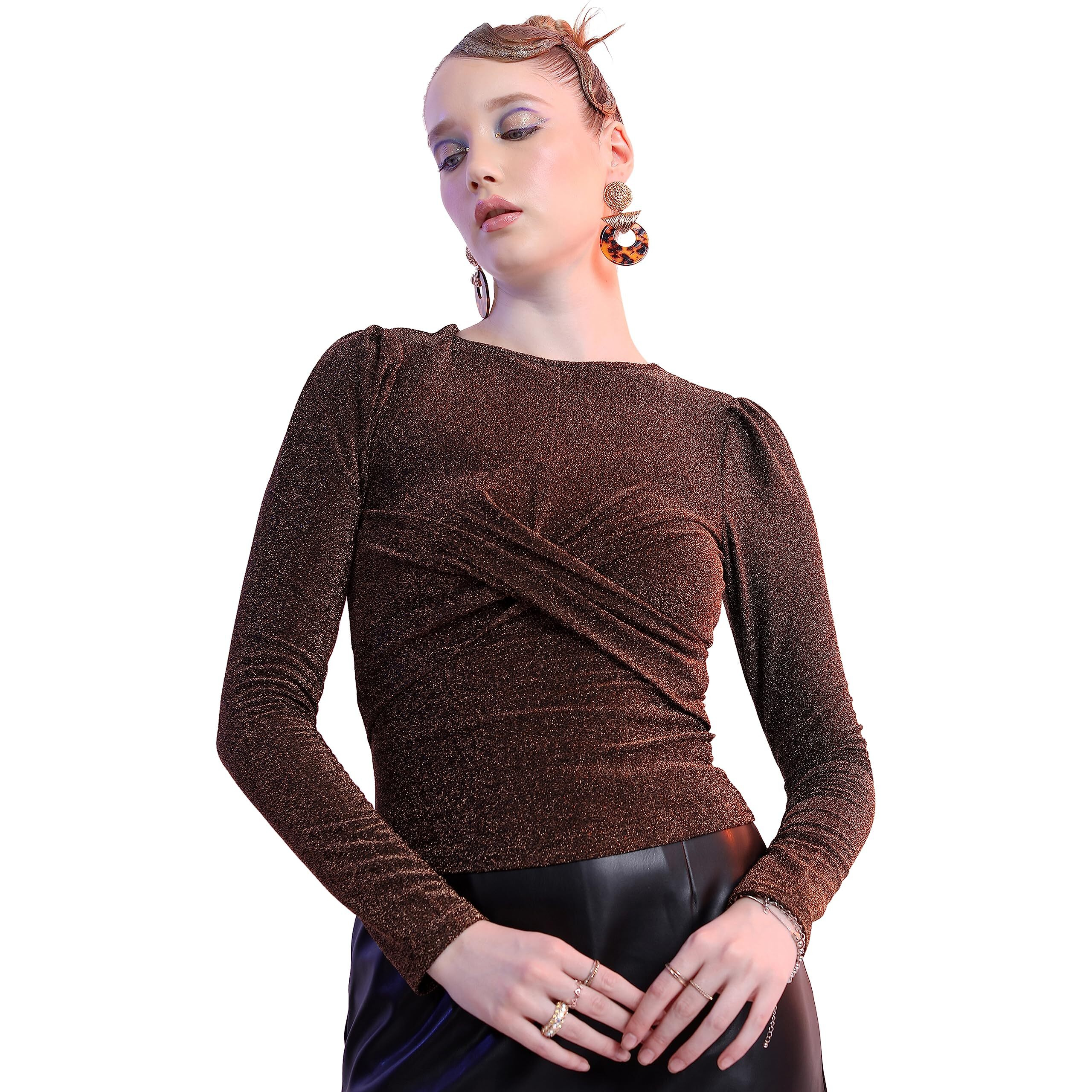 Ketch Women's Regular Fit Dress Shirt (Khtp000264_Copper/Black S)