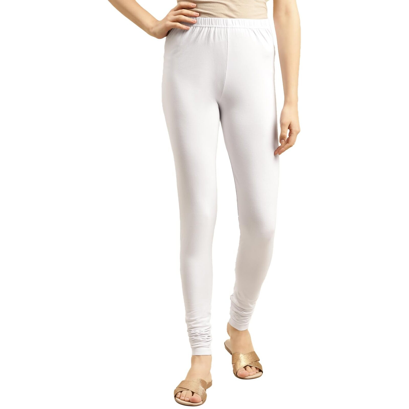 Rangita Women Cotton White Solid Full Length Churidar, S