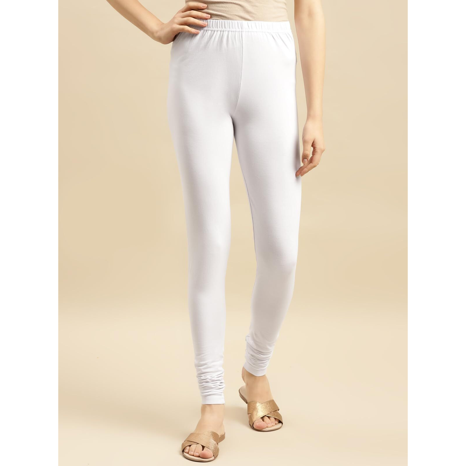 Rangita Women Cotton White Solid Full Length Churidar, S