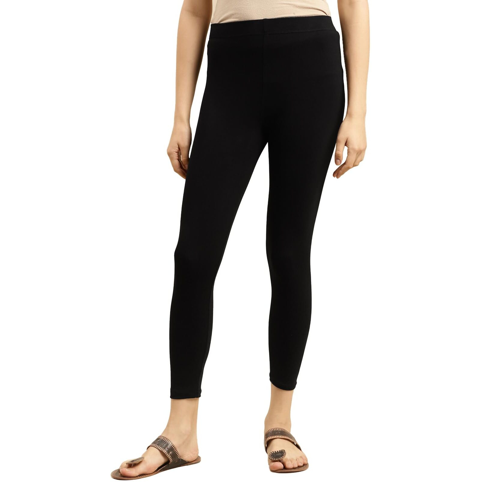 Rangita Women Cotton Black Solid Ankle Length Legging, S