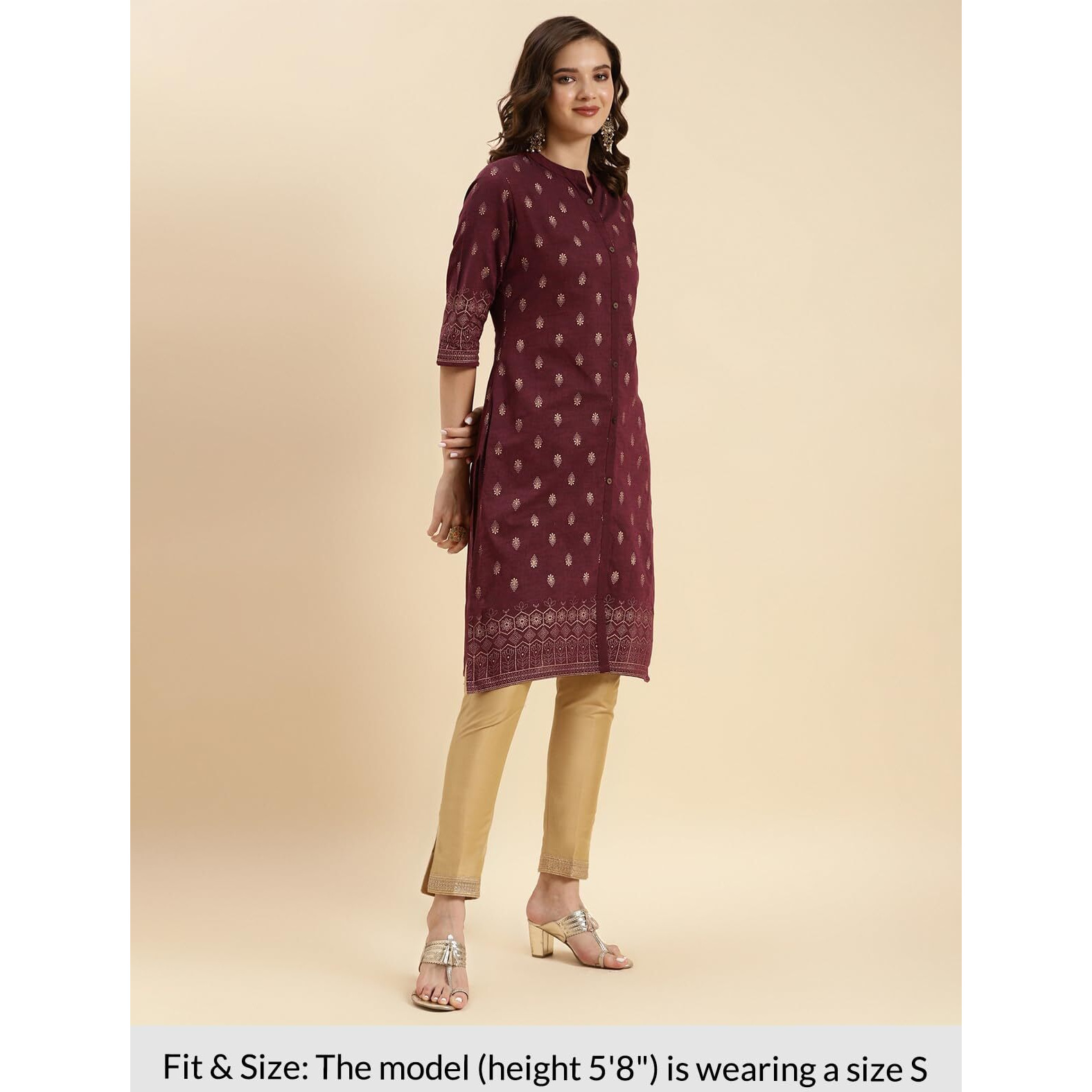 Rangita Red Cotton Knee Length Printed Front Slit Kurti For Women | Kurta For Women_L