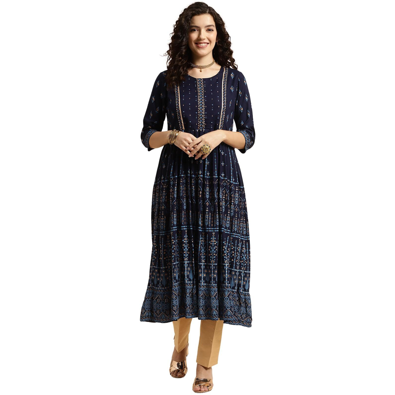 Rangita Indigo Rayon Calf Length Printed Anarkali Kurti For Women | Kurta For Women_2Xl