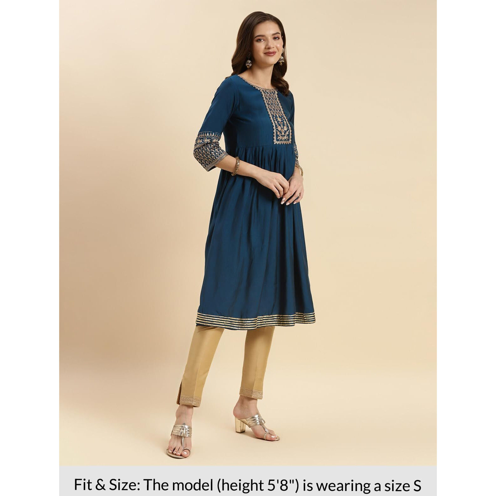 Rangita Teal Rayon Knee Length Embroidered Flared Kurti For Women | Kurta For Women_S
