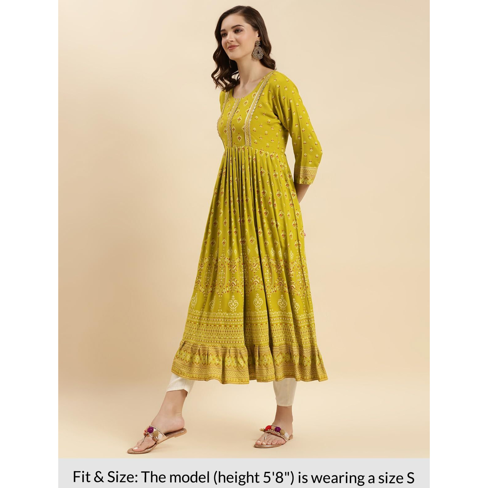 Rangita Lime Green Rayon Calf Length Embellished Anarkali Kurti For Women | Kurta For Women_M