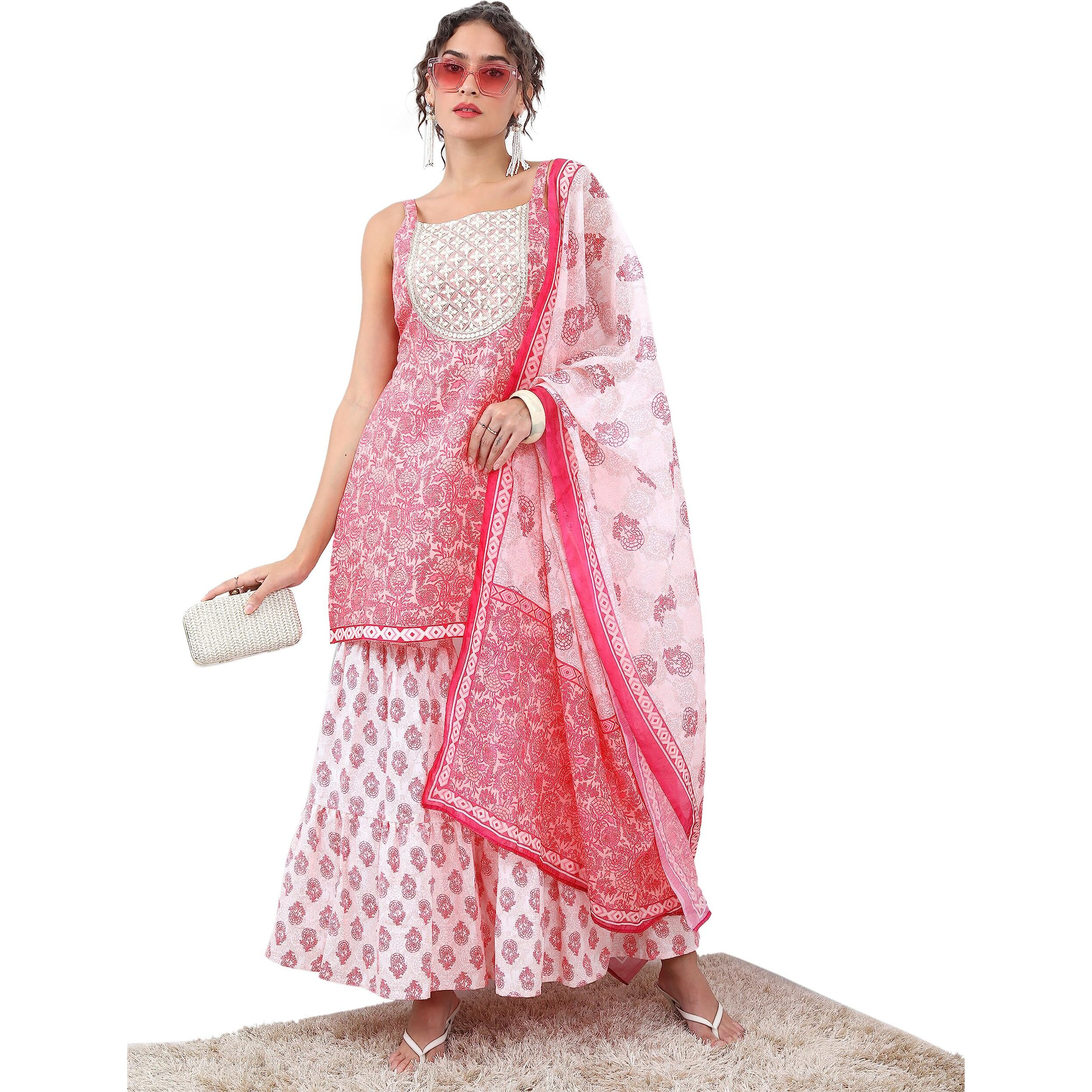 Ketch Women's Polyester Ethnic Set (Khk3000919_Pink_Xl)
