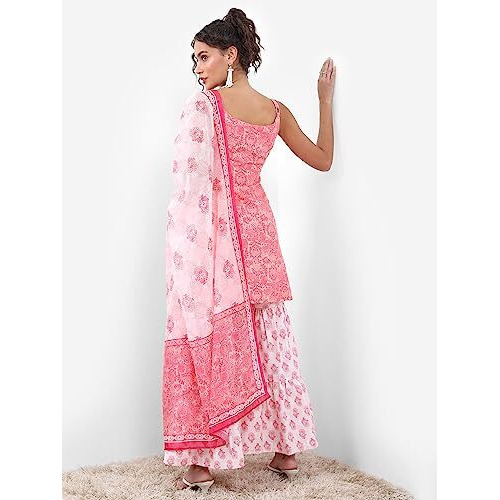Ketch Women's Polyester Ethnic Set (Khk3000919_Pink_Xl)