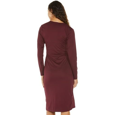 Ketch Women's Polyester Blend Wrap Knee Length Dress (Khj6000450_Burgundy_M)
