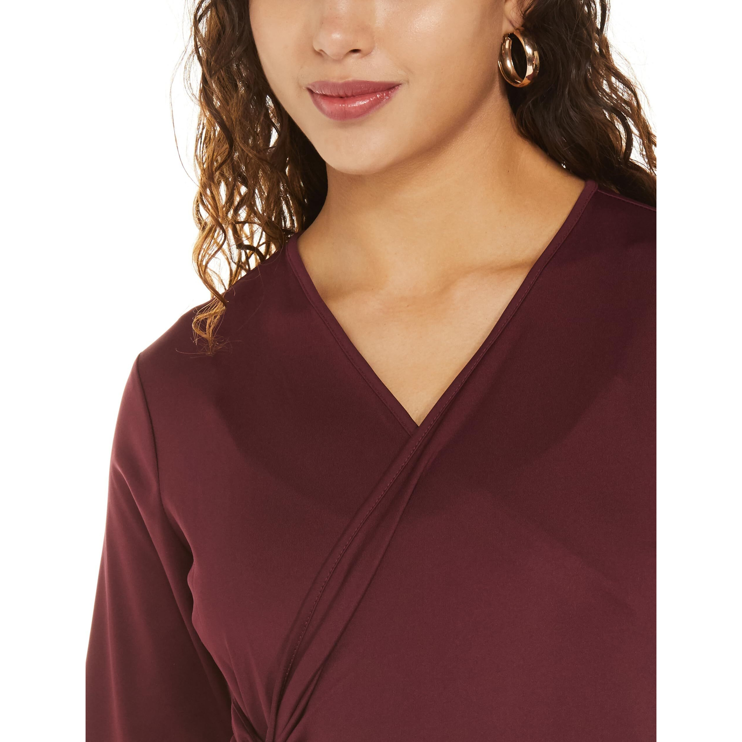 Ketch Women's Polyester Blend Wrap Knee Length Dress (Khj6000450_Burgundy_M)