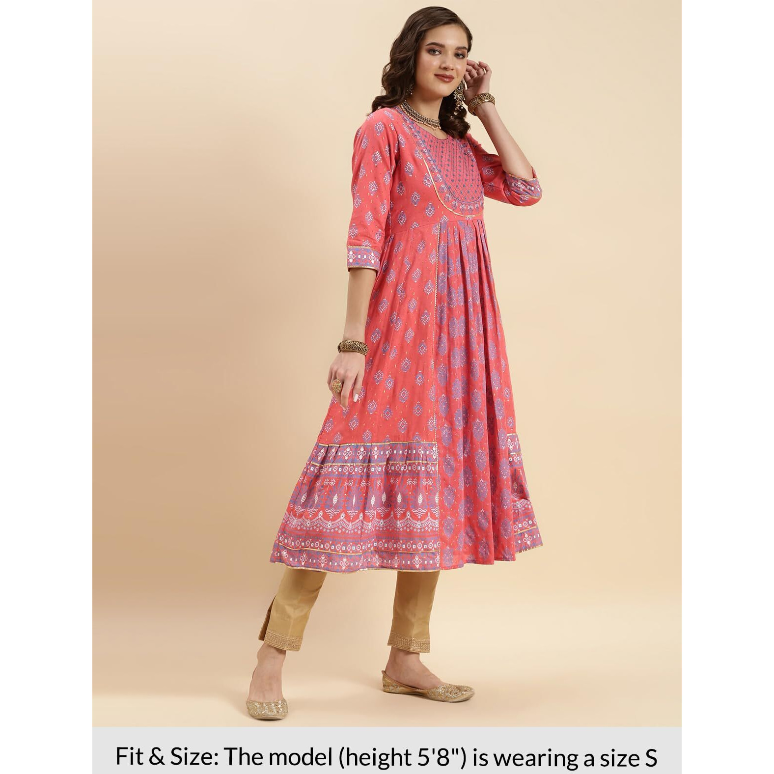 Rangita Pink Cotton Calf Length Embroidered Anarkali Kurti For Women | Kurta For Women_2Xl