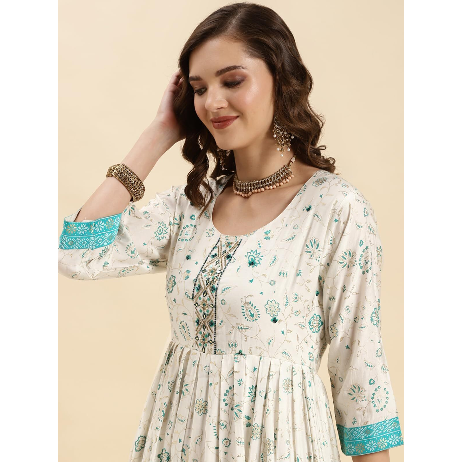 Rangita Off White Silk Calf Length Embroidered Anarkali Kurti For Women | Kurta For Women_Xl