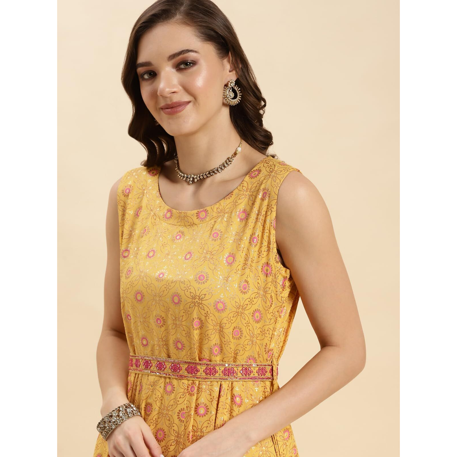 Rangita Mustard Rayon Calf Length Printed Flared Kurti For Women | Kurta For Women_Xl