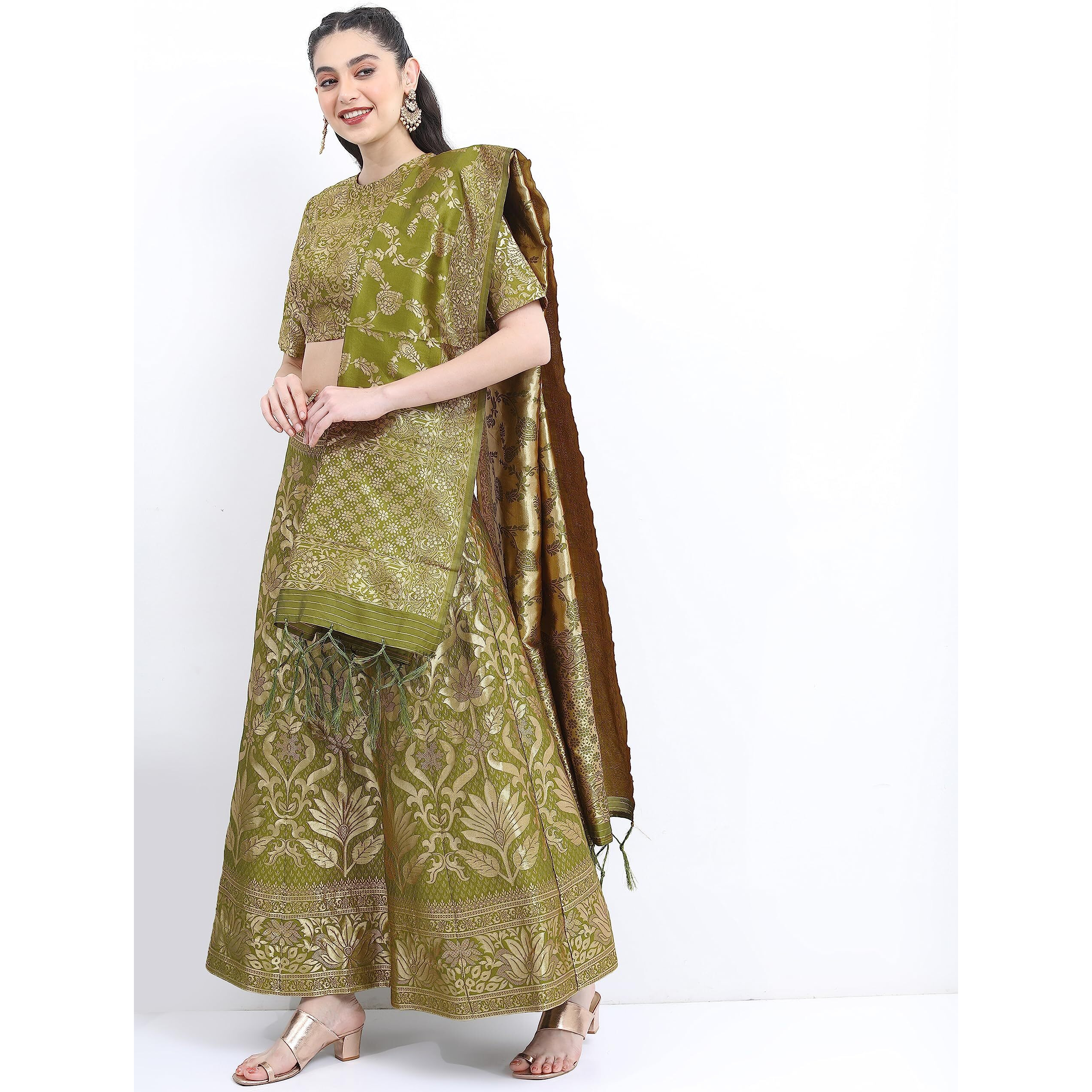 Ketch Women's Readymade Polyester Ethnic Lehenga And Choli Set (Khk3000924_Green