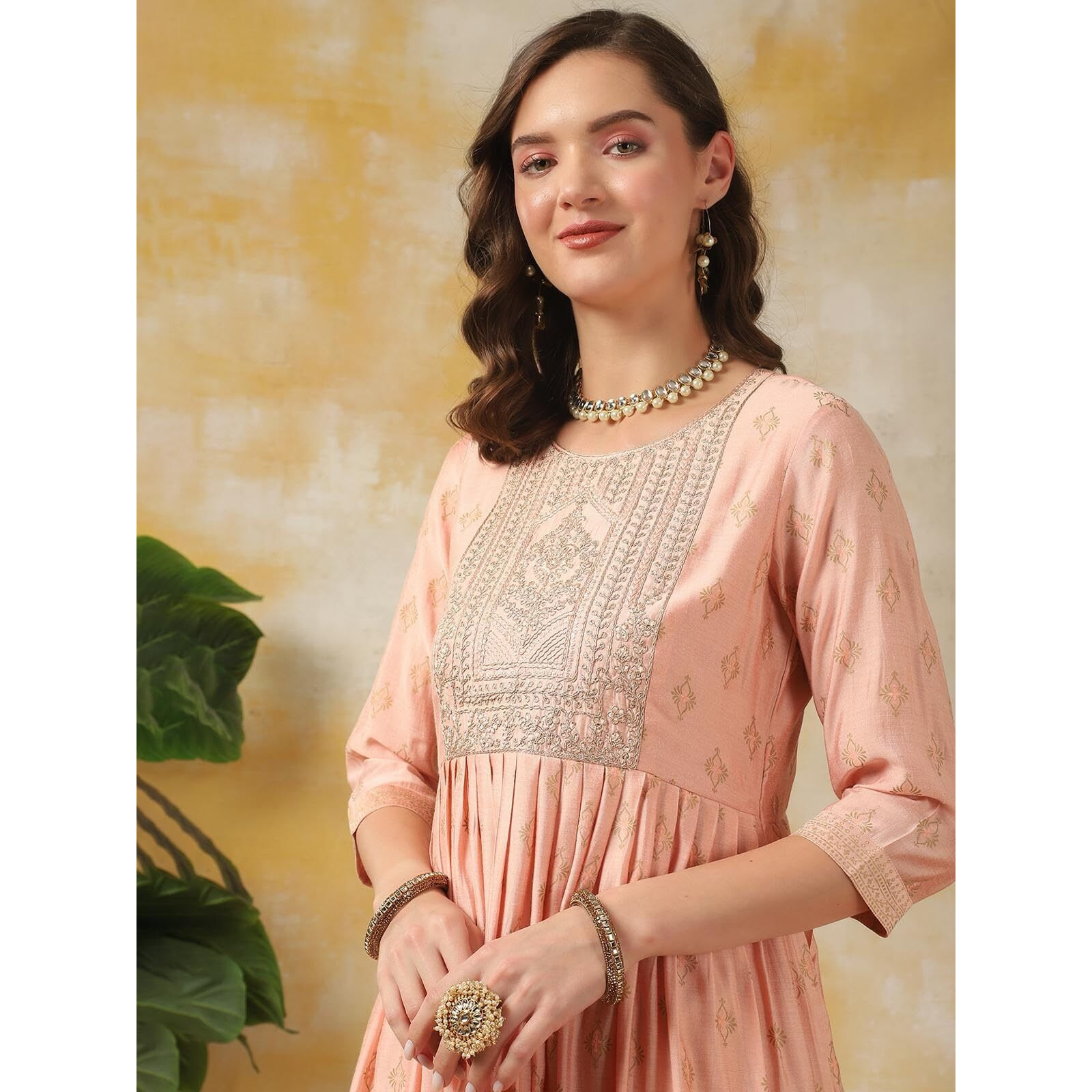 Rangita Peach Silk Calf Length Embroidered Anarkali Kurti For Women | Kurta For Women_L