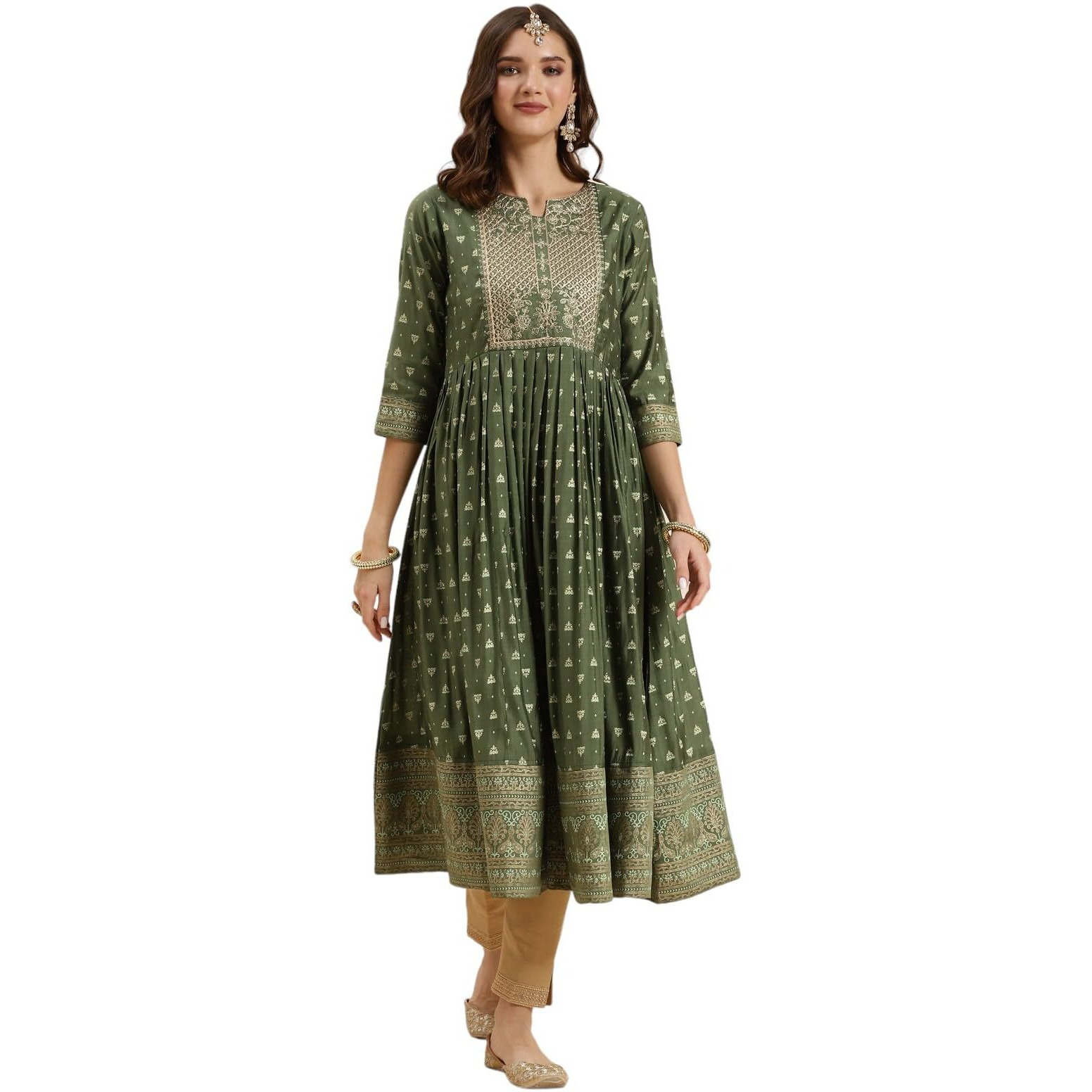Rangita Green Silk Calf Length Embroidered Anarkali Kurti For Women | Kurta For Women_L
