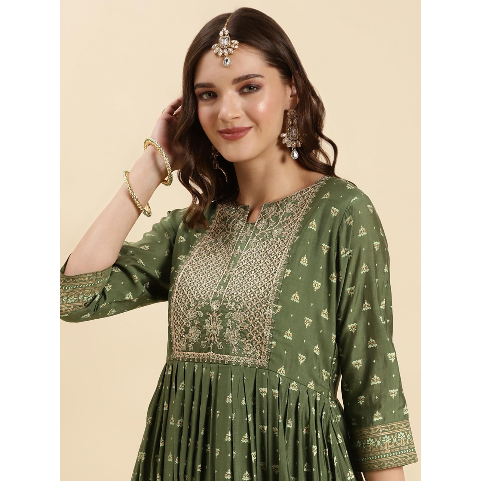 Rangita Green Silk Calf Length Embroidered Anarkali Kurti For Women | Kurta For Women_L