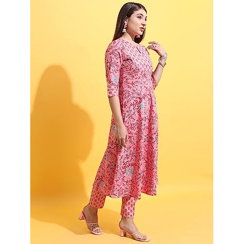 Ketch Women Polyester Printed Ethnic Set (Khk3000961_Peach_S)