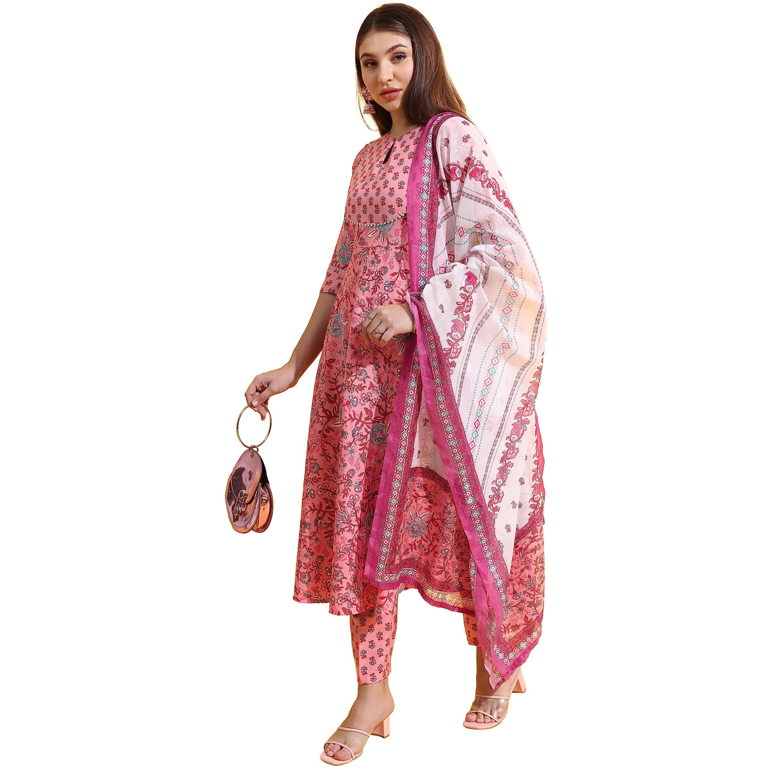 Ketch Women Polyester Floral Ethnic Set (Khk3000961_Peach_2Xl)