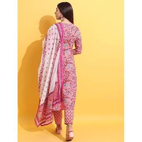 Ketch Women Polyester Floral Ethnic Set (Khk3000961_Peach_2Xl)