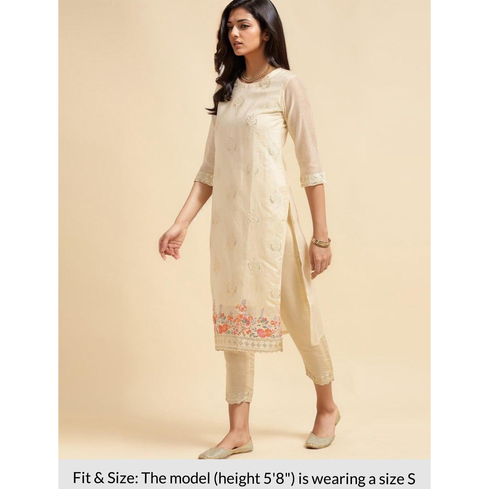 Rangita Off White Chanderi Embroidered Straight Kurta With Pant | Kurta Set For Women_2Xl