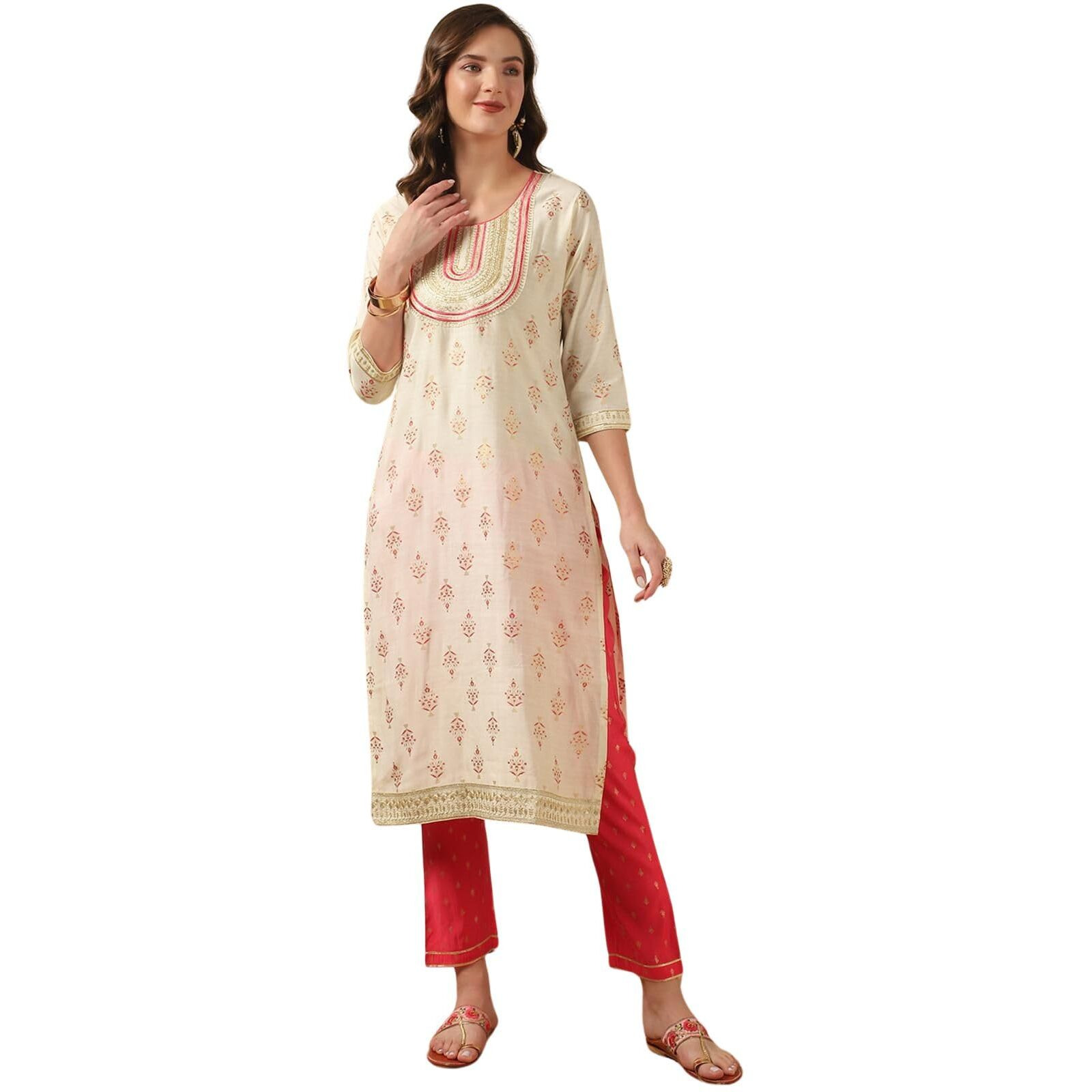 Rangita Off White Rayon Embroidered Straight Kurta With Pant | Kurta Set For Women_L