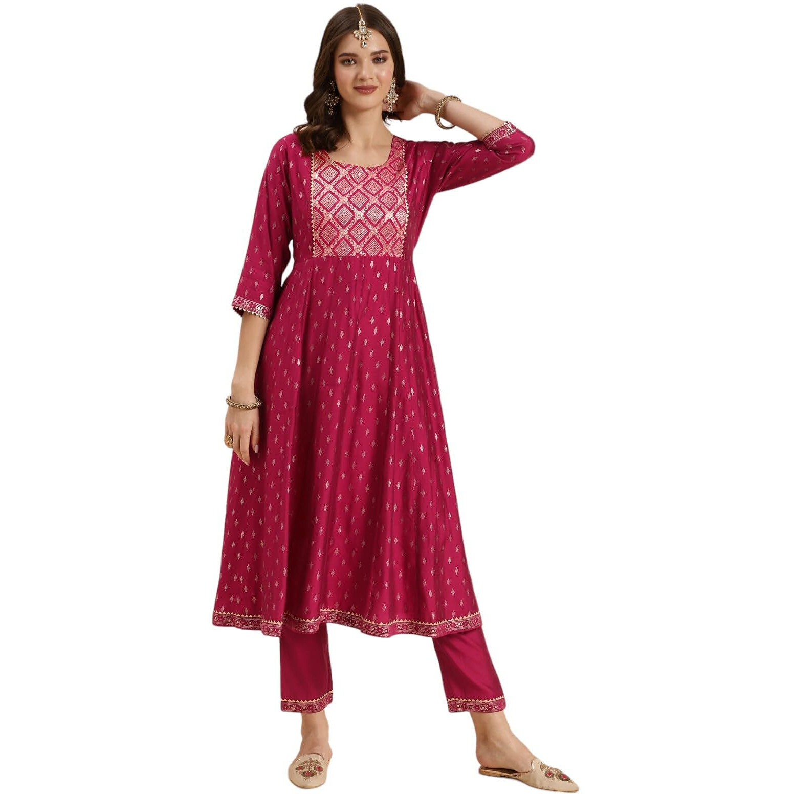 Rangita Red Silk Printed Anarkali Kurta With Pant | Kurta Set For Women_Xl