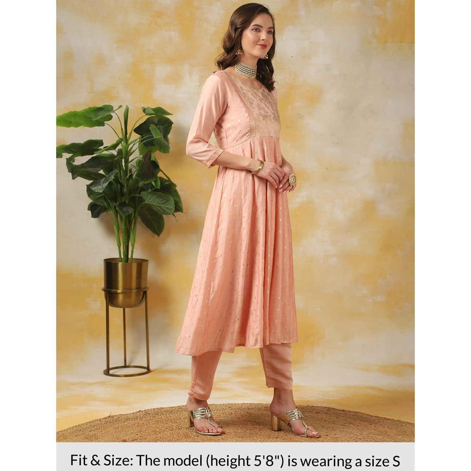 Rangita Peach Silk Printed Anarkali Kurta With Pant | Kurta Set For Women_L