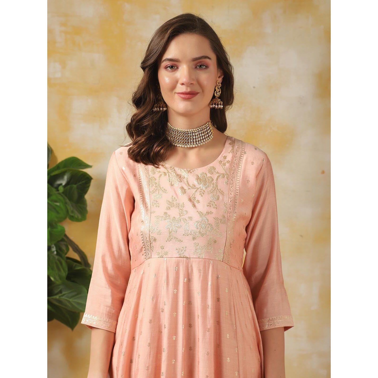 Rangita Peach Silk Printed Anarkali Kurta With Pant | Kurta Set For Women_Xl