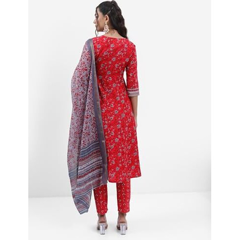 Ketch Women's Polyester Ethnic Set (Khk3000988_Red