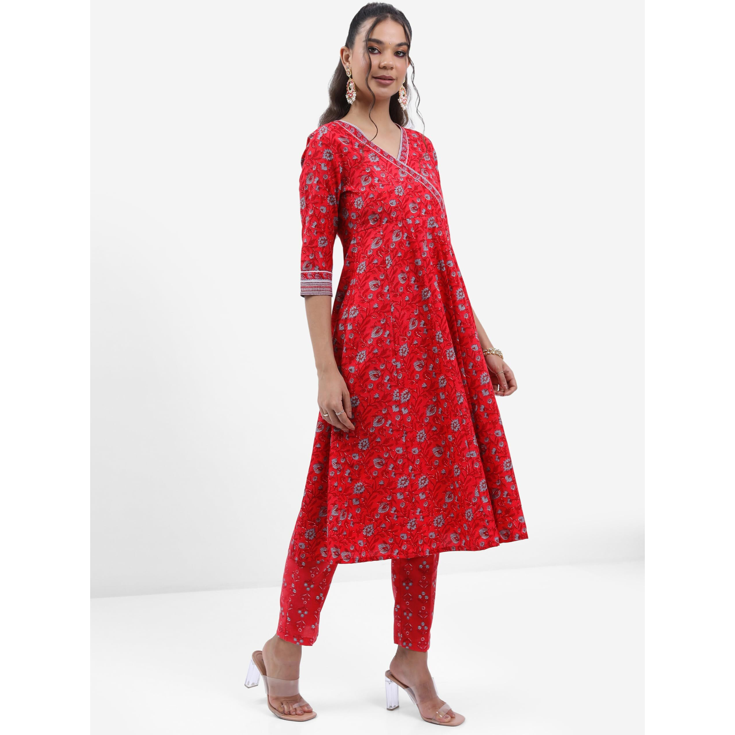 Ketch Women's Polyester Ethnic Set (Khk3000988_Red