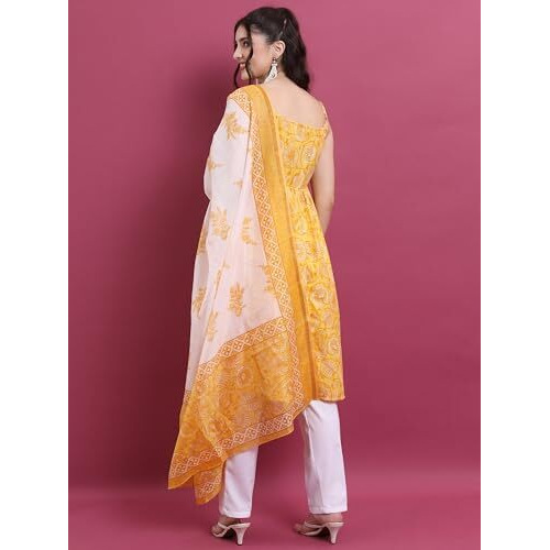 Ketch Women's Polyester Ethnic Set (Khk3000992_Yellow