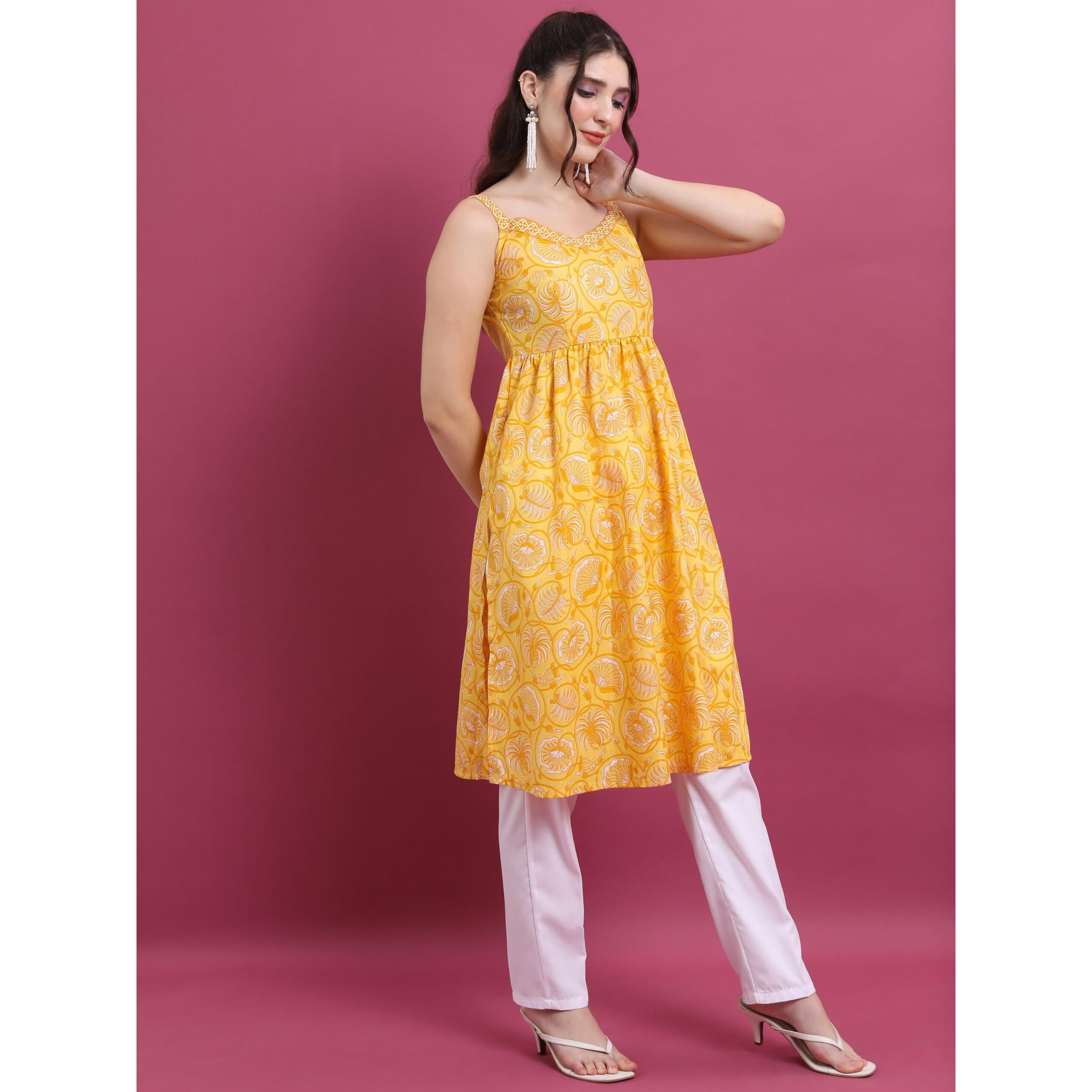 Ketch Women's Polyester Ethnic Set (Khk3000992_Yellow
