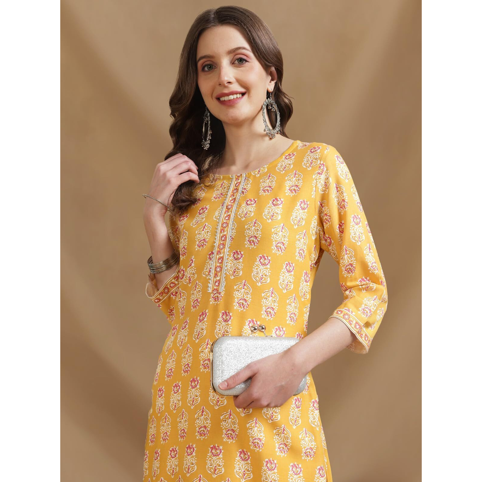 Rangita Yellow Rayon Knee Length Printed Straight Kurti For Women | Kurta For Women_Xl