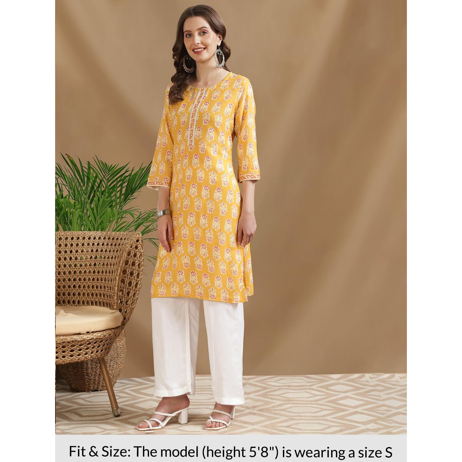 Rangita Yellow Rayon Knee Length Printed Straight Kurti For Women | Kurta For Women_Xl