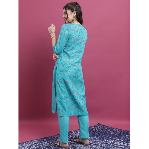 Ketch Women Polyester Regular Fit Kurta (Khku000350_Turquoise Blue, Small
