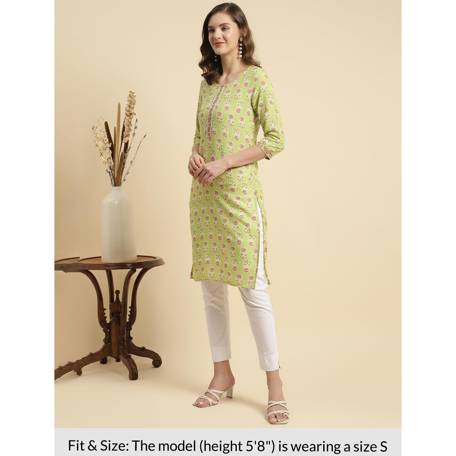Rangita Green Rayon Knee Length Printed Straight Kurti For Women | Kurta For Women_S