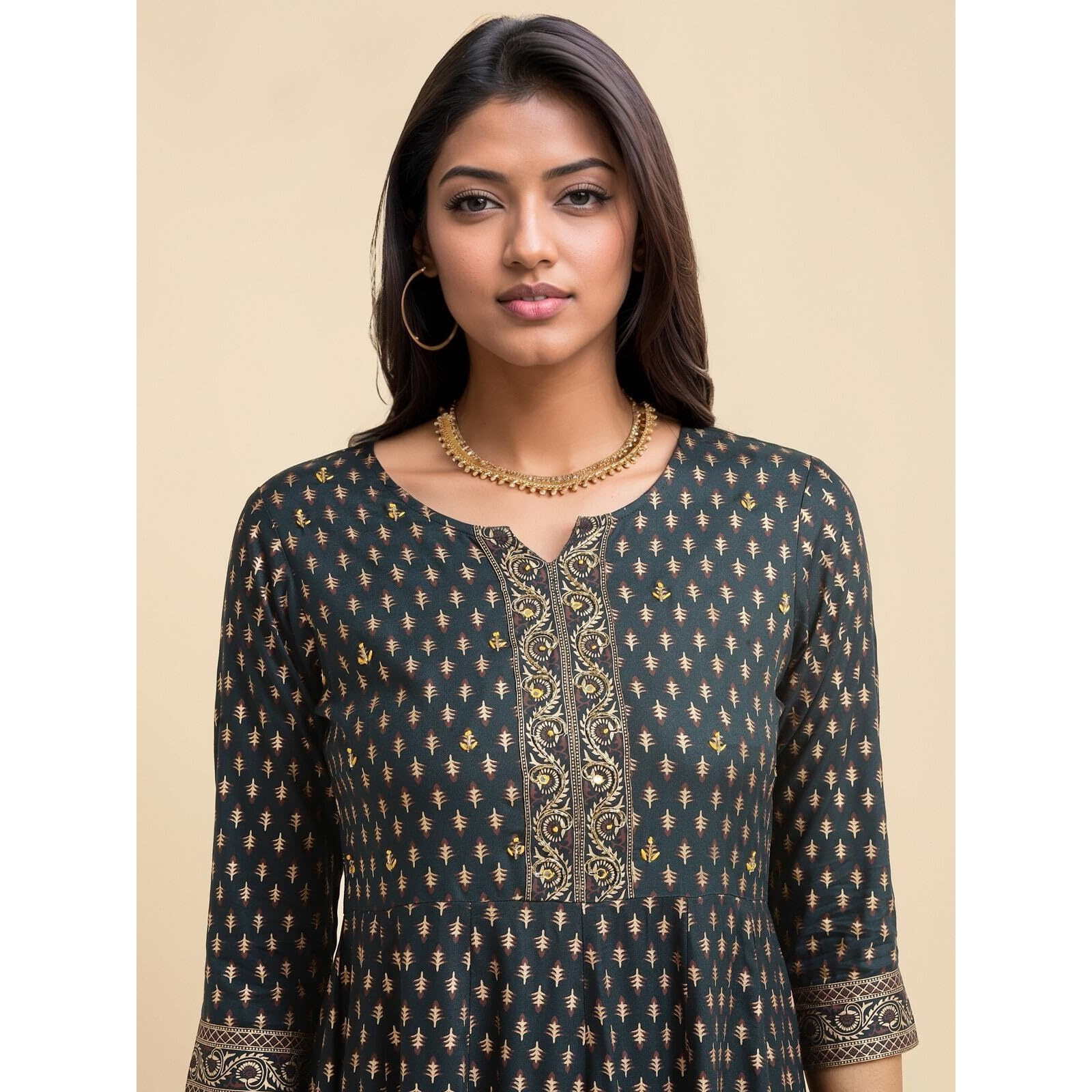 Rangita Teal Rayon Calf Length Embroidered Anarkali Kurti For Women | Kurta For Women_M