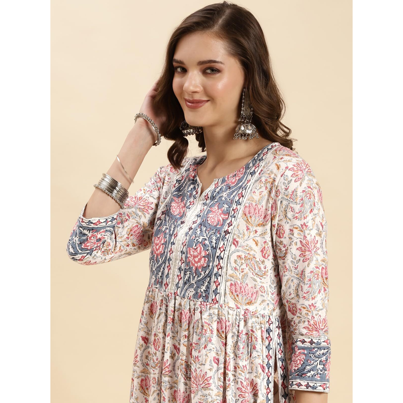 Rangita Off White Cotton Printed Nayra Kurta With Pant | Kurta Set For Women_Xl