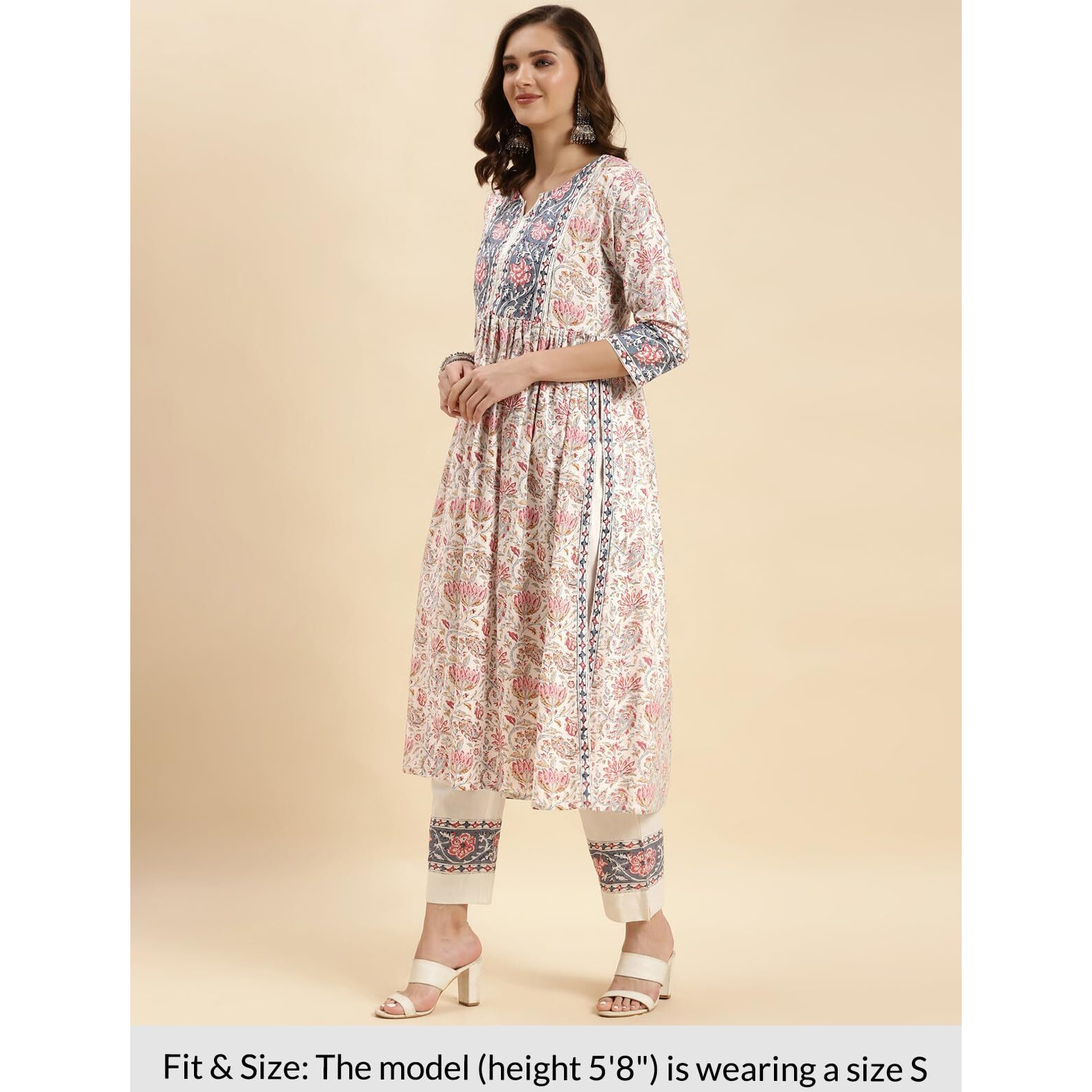Rangita Off White Cotton Printed Nayra Kurta With Pant | Kurta Set For Women_Xl