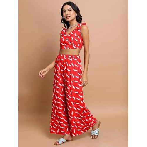 Ketch Women's Polyester Mini Co-Ord Set (Khce000099_Red