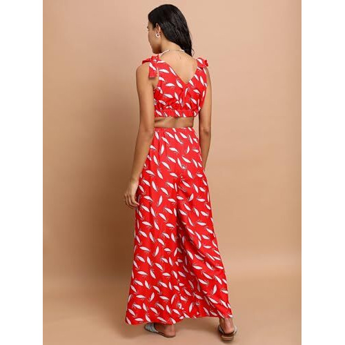 Ketch Women's Polyester Mini Co-Ord Set (Khce000099_Red
