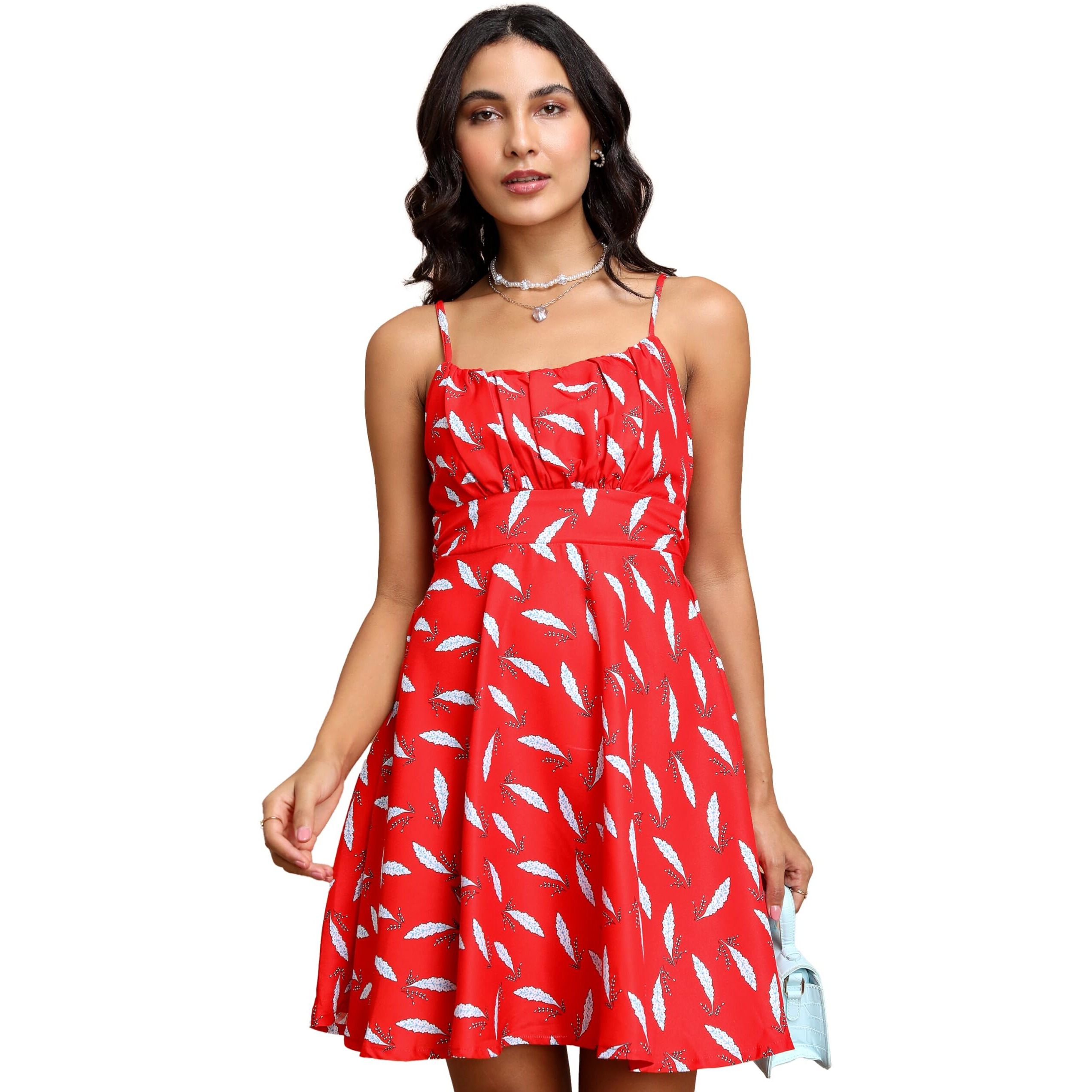 Ketch Women's Cotton Blend Strapy Cutout Mini Dress Knee-Length Khj6000484_Red