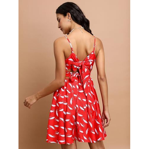 Ketch Women's Cotton Blend Strapy Cutout Mini Dress Knee-Length Khj6000484_Red