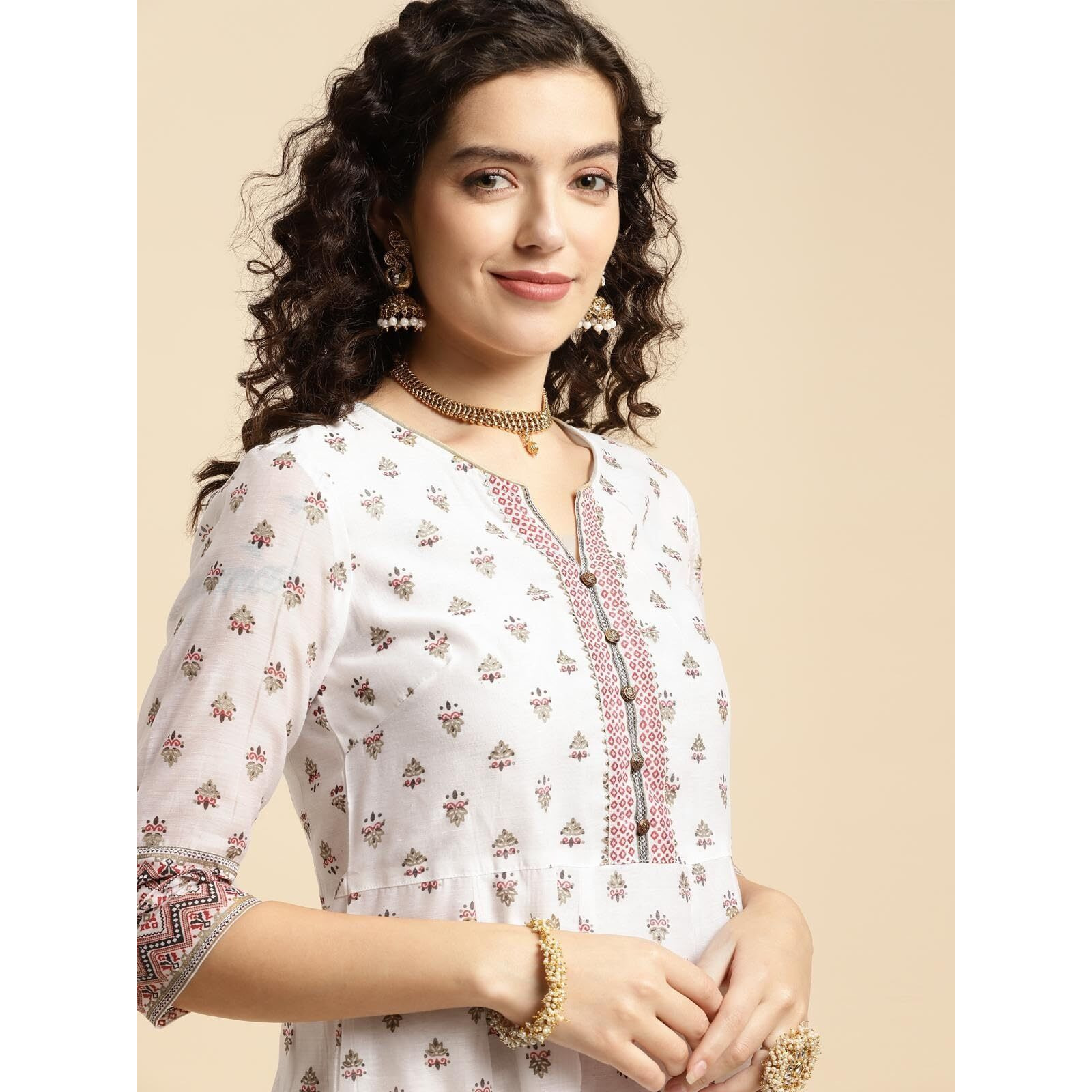Rangita Off White Chanderi Calf Length Printed Flared Kurti For Women | Kurta For Women_2Xl