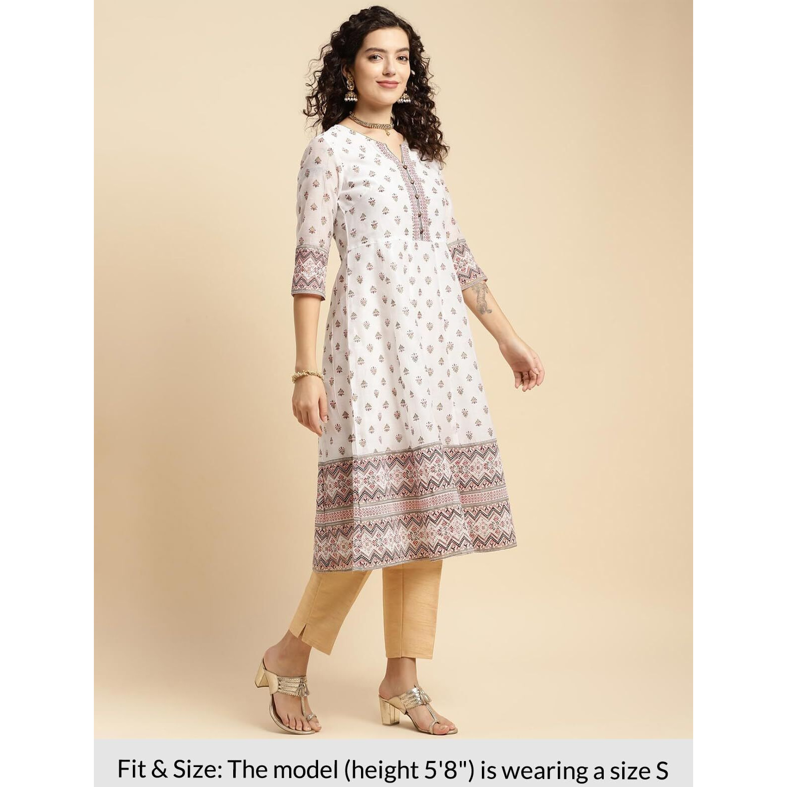 Rangita Off White Chanderi Calf Length Printed Flared Kurti For Women | Kurta For Women_2Xl