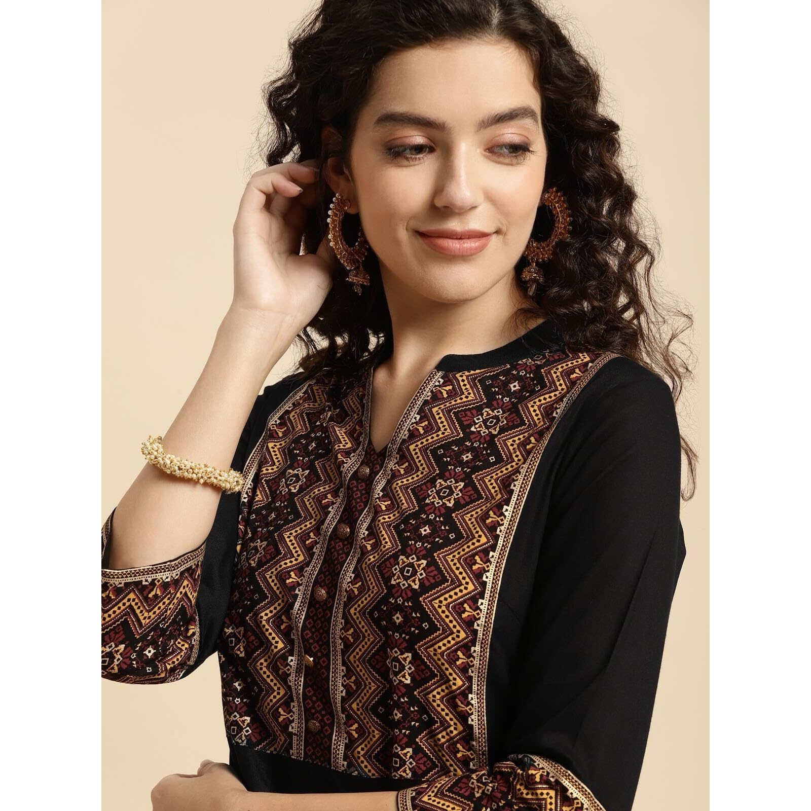 Rangita Black Rayon Calf Length Printed Flared Kurti For Women | Kurta For Women_L